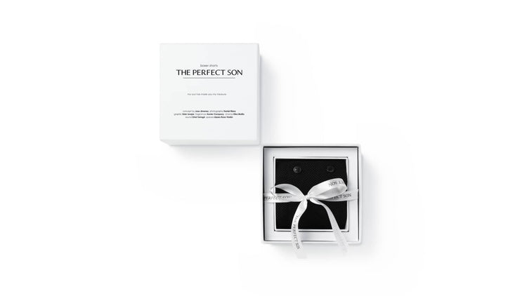 Black boxer shorts in an elegant gift box, featured in the Gift Guide for men